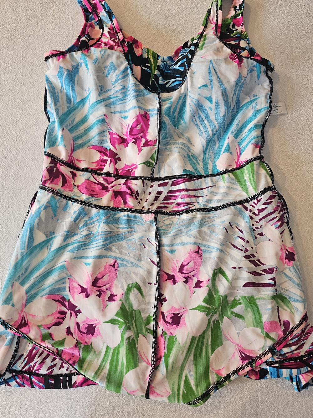 Le Cove Plus Size 18W Tropical Floral One-Piece Swim Dress V-Neck Coquette Chic - Picture 8 of 9